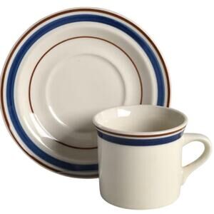 Cirque Blue by Brick Oven Vintage Flat Cup & Saucer 4 Sets
